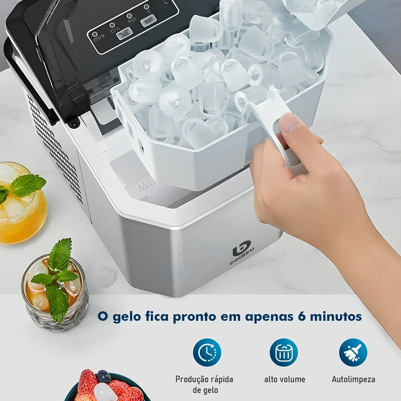 Smart Ice - Máquina de Gelo Portátil 12kg - Compacta, Silenciosa e Rápida